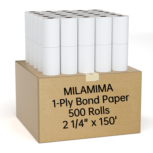 MilaMima 500 Rolls 2 1/4" x 150' 1-Ply Bond Paper | BPA-Free POS/Kitchen Bulk Order