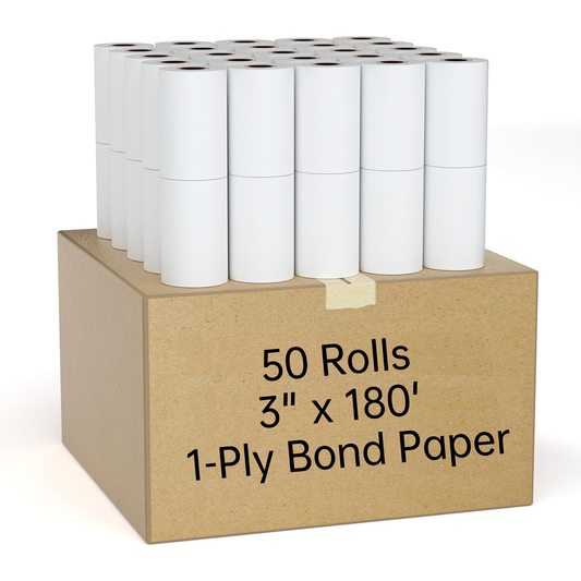 MilaMima 50 Rolls 3" x 180' 1-Ply Bond Paper | Adding Machines & Kitchen Printers