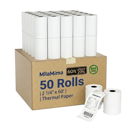 2 1/4" x 60' Thermal Receipt Paper, 50 Rolls per Case