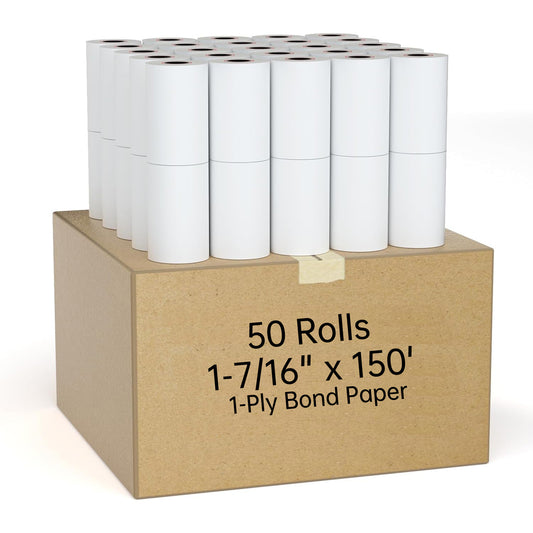MilaMima 50 Rolls 1-7/16" x 150' 1-Ply Bond Paper | Adding Machines & Kitchen Printers