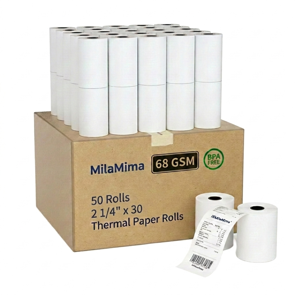 MilaMima 50 Rolls 2 1/4" x 30' Thermal Paper | POS Credit/Debit Receipts