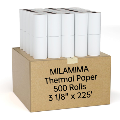 MilaMima 500 Rolls 3 1/8" x 225' Thermal POS Paper | Cash Register Bulk Order