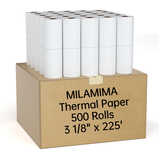 MilaMima 500 Rolls 3 1/8" x 225' Thermal POS Paper | Cash Register Bulk Order
